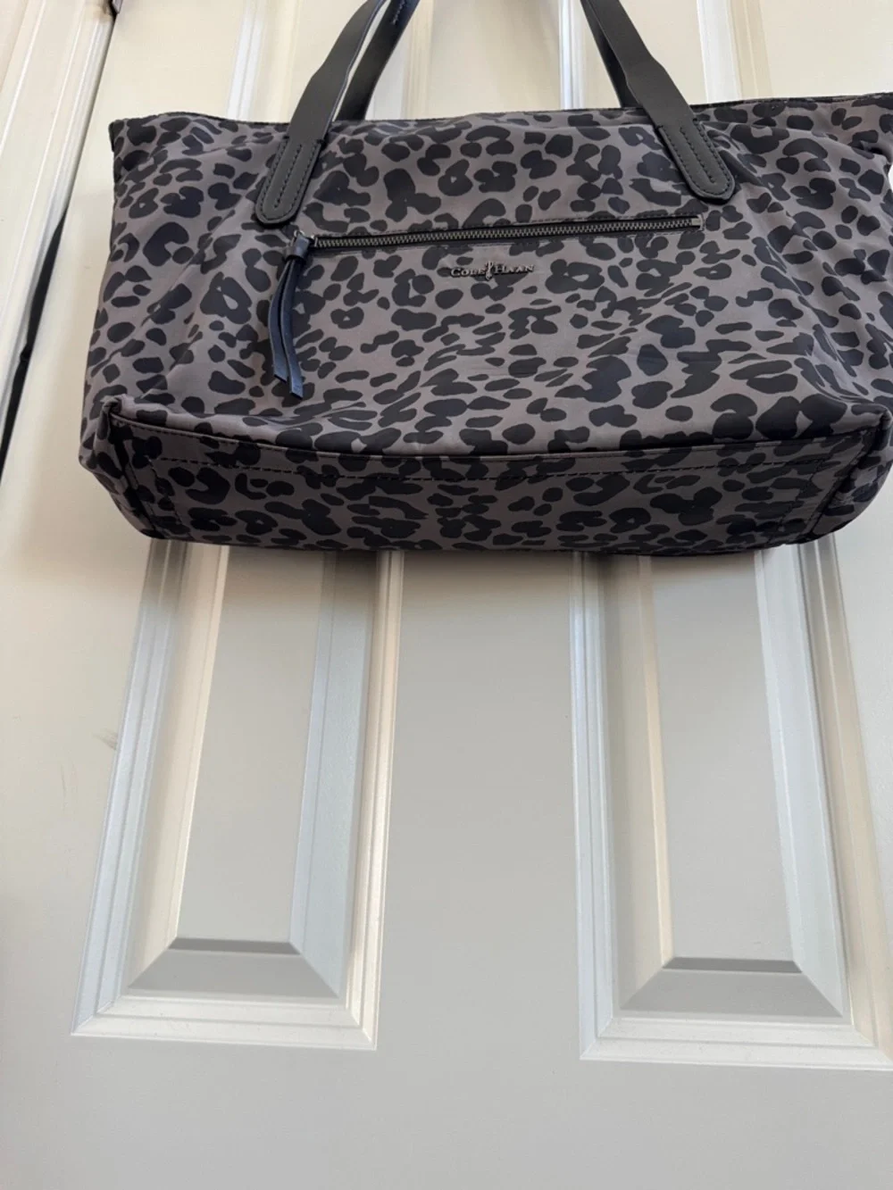 Cole Haan Gray Leopard Print Tote with Black Leather Handles